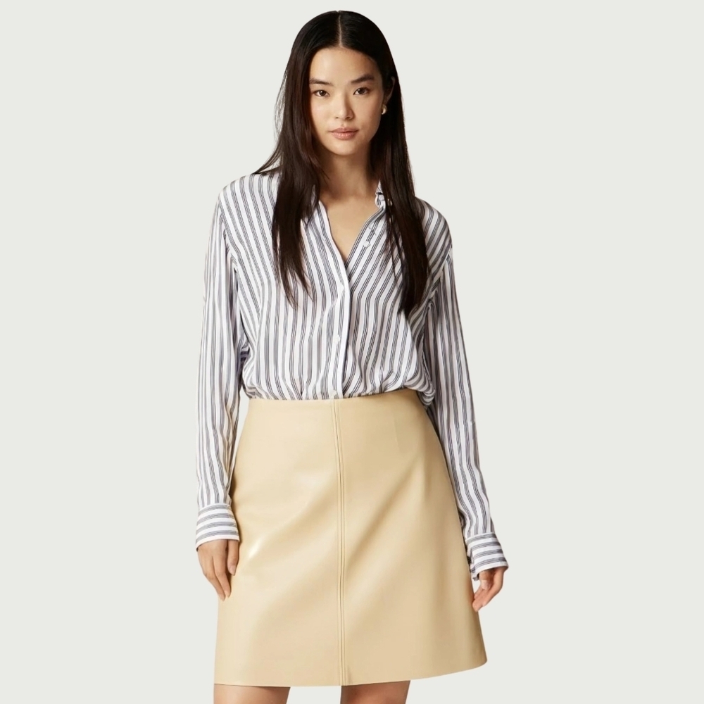 New! J. Crew Fairfax Skirt in Faux Leather Pale Chamois